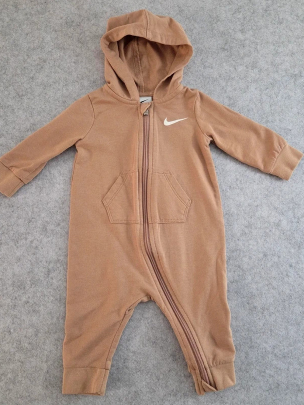 Nike Baby Brown Hooded Zip One Piece Coverall Romper - 6M